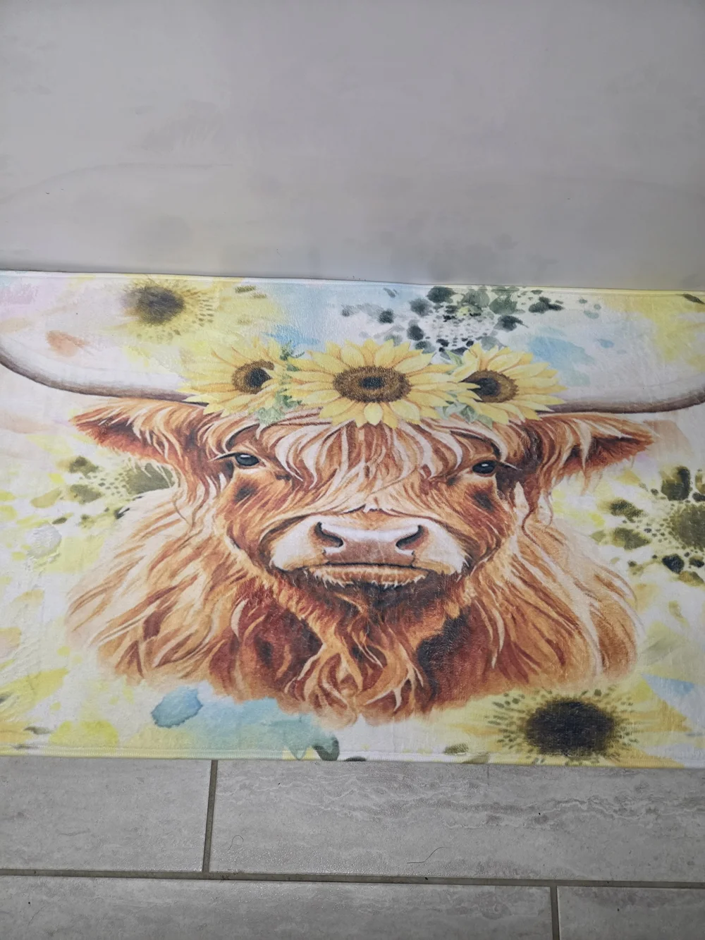 Sunflower Highland Cow Oversized Memory Foam Mat- Yellow & Brown
